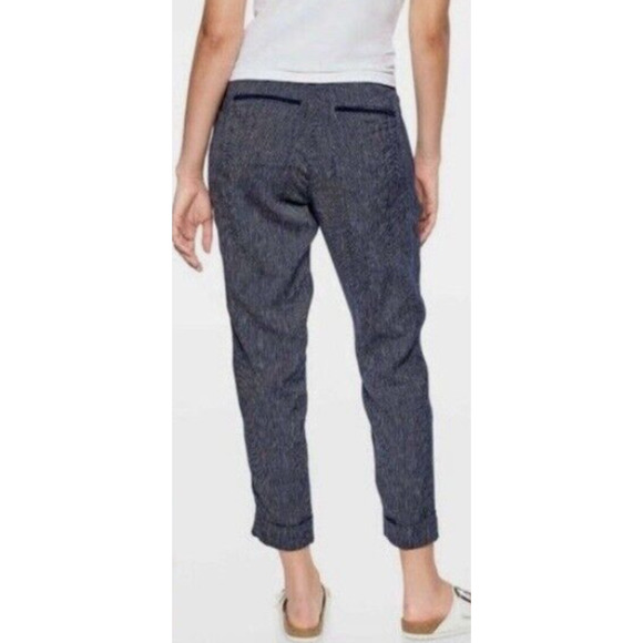 Athleta Bali 100% Linen Pants Navy Blue Striped Relaxed Size 2 - Picture 2 of 10